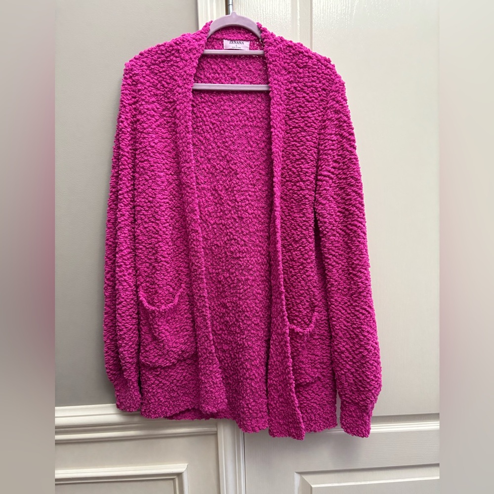 Cozy Fuchsia Open-Front Women's Cardigan